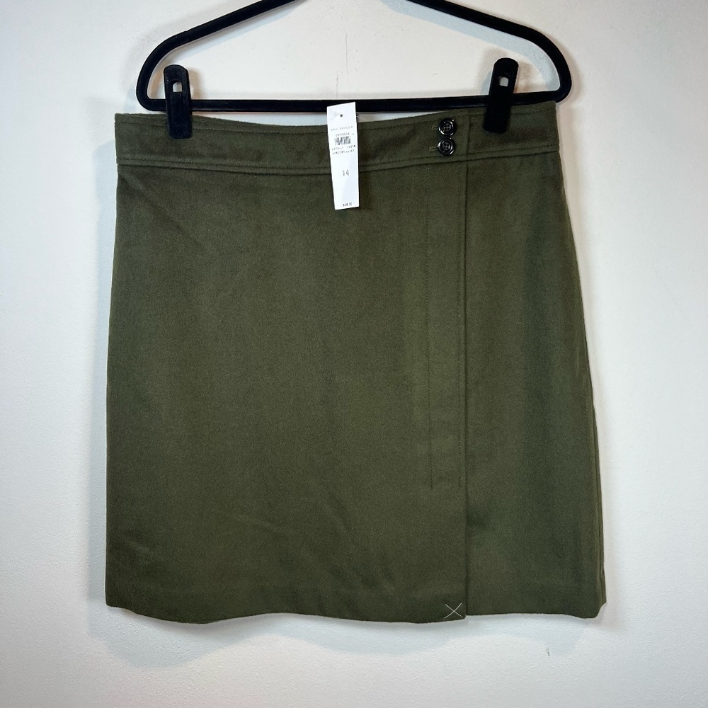 Ann Taylor Wool Blend Mini Skirt Olive Green Zip Lined Career Holidays NEW Sz 14